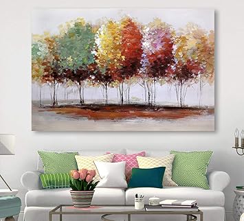 Tree Canvas Prints Wall Art For Home Decor Large Colorful Trees Branches Oil Paintings 3d Hand Painted Forest Pictures For Living Room Bedroom