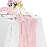 Pink Valentine's Day 10FT Cheesecloth Table Runner Boho Gauze Fabric Table Runner Rustic Sheer Runner for Wedding Bridal Baby Shower Birthday Party Boho Table Decor（1 Pack Pink）