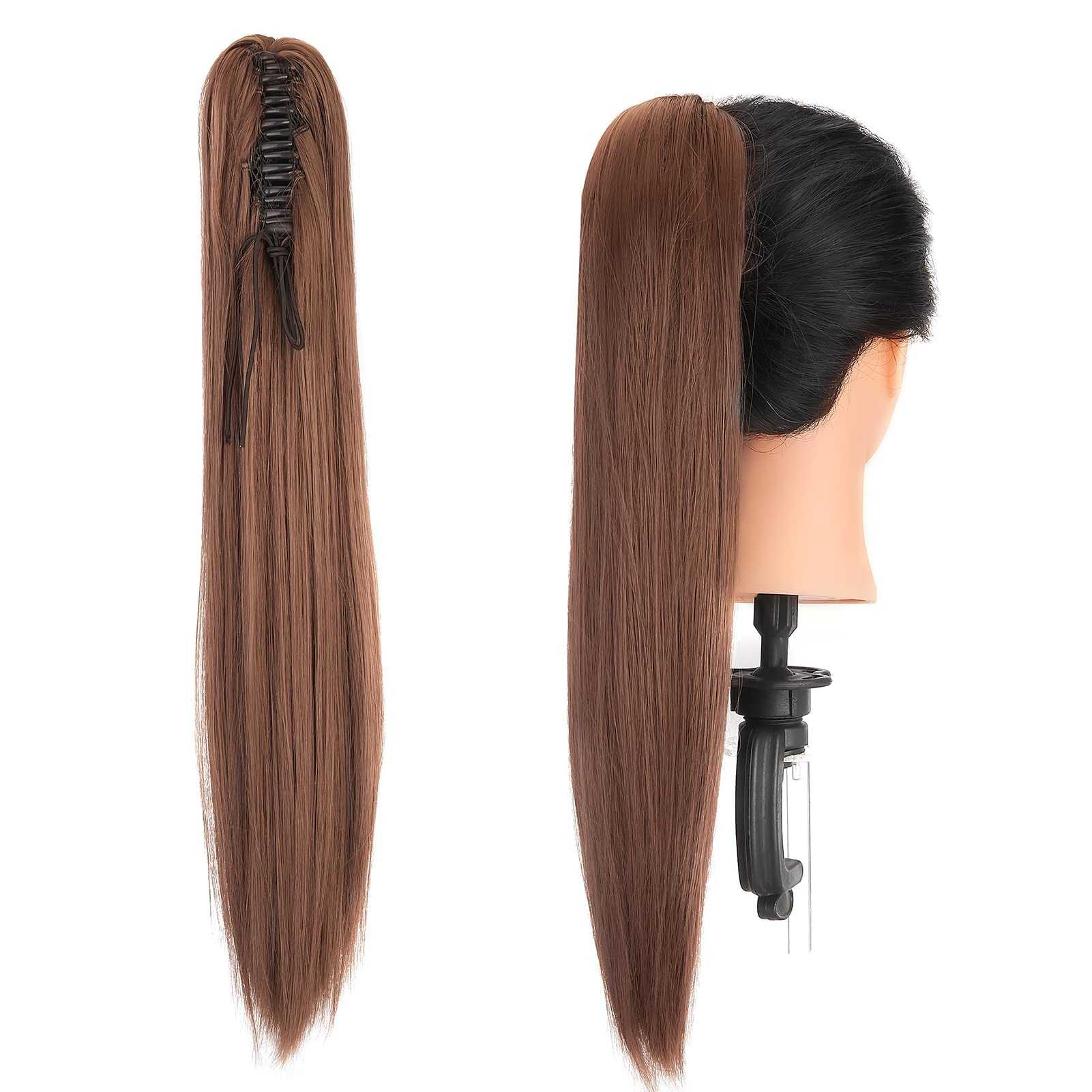 Gairyan 21" Ponytail Extension Clip in Ponytail Hair Extensions Blonde Straight Pony Tails Claw on Ponytail Long Wave One Piece Synthetic Hairpieces for Women Soft, Dark Auburn โ image 1