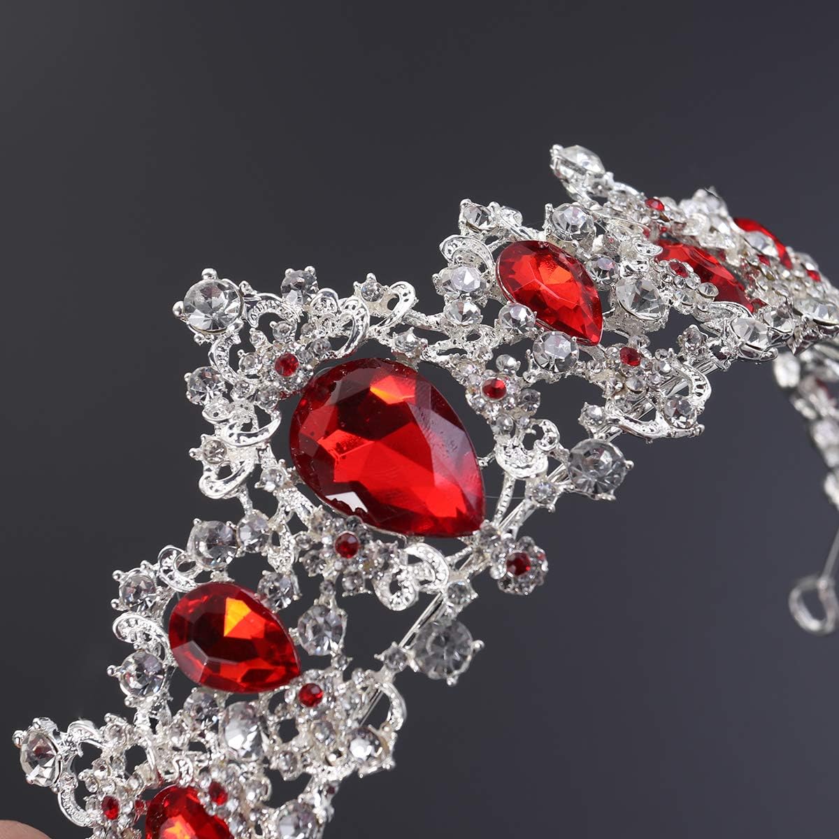 Frcolor Red Crystal Crown Wedding Bridal Tiara Queen Princess Headpieces Rhinestone Headbands for Birthday Party - Image 5