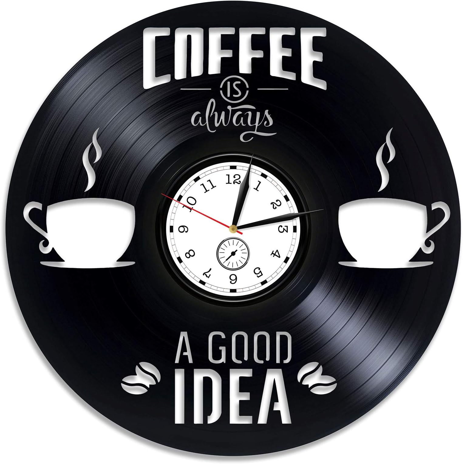 Kovides Coffee Vinyl Record Wall Clock Coffee Clock Coffee Vinyl Wall Clock Coffee Vinyl Clock Gift for Woman Coffee 12 inch Clock Kitchen Decor Coffee Wall Clock Vintage Coffee Xmas Gift for Her