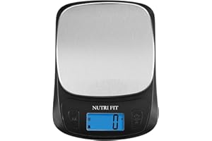 NUTRI FIT Ultra Slim Kitchen Scale Digital Food Weight Scale for Baking Cooking in Grams and Ounces Tare & Backlit LCD Display 11lb 5kg Capacity- Black/Stainless Steel