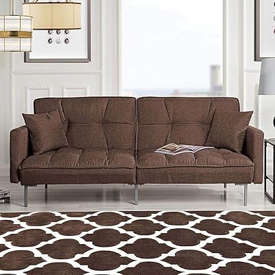 Divano Roma Furniture Modern Plush Tufted Linen Fabric Sleeper Futon