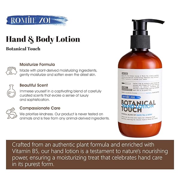 ROMIIE ZOI NATURAL HAND & BODY LOTION BOTANICAL TOUCH – ETHEREAL BLEND OF WHITE TEA & BERRY – 236 ML / 8 FL OZ