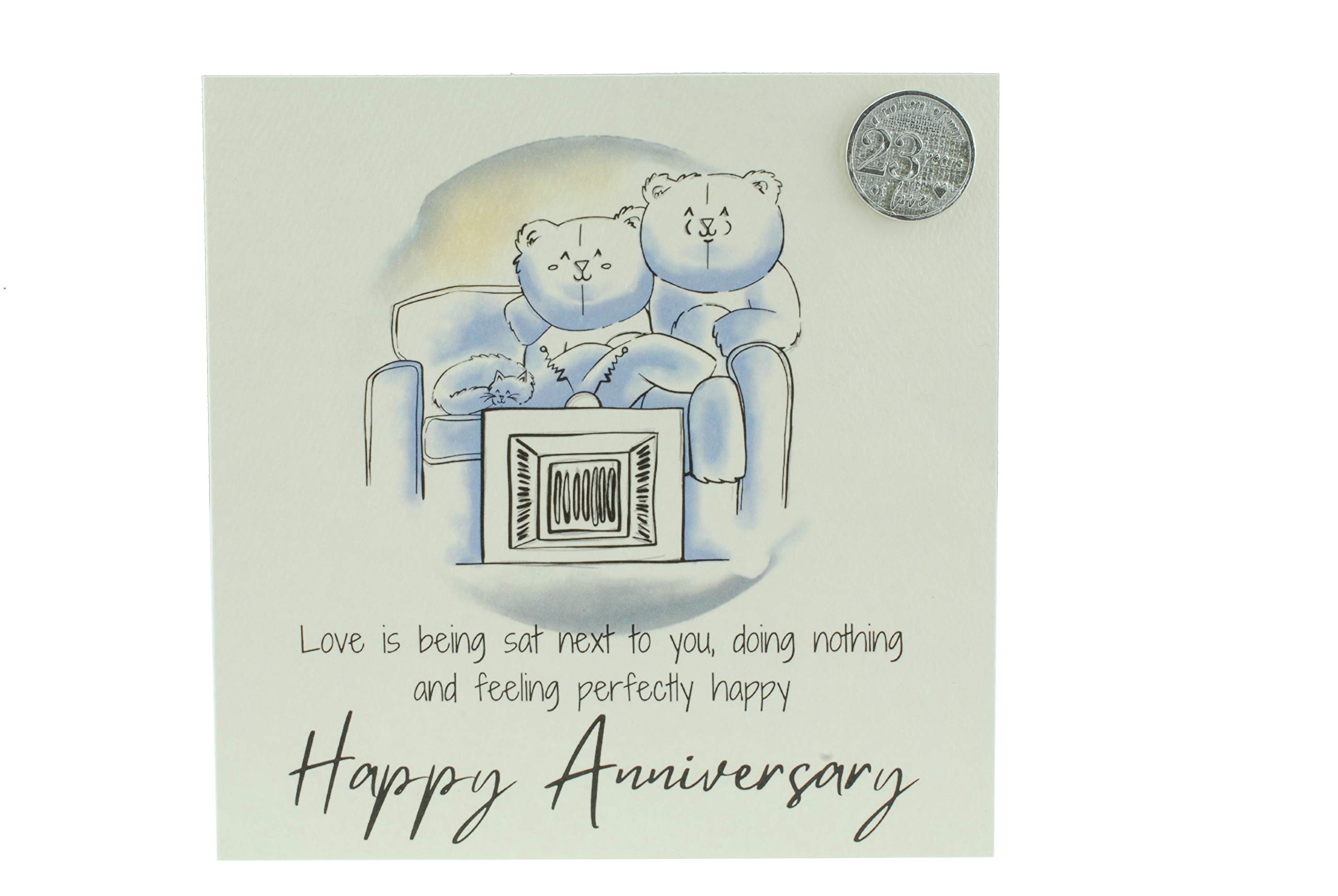 Cute 23rd Anniversary Card, Relaxed Bears – Free Metal 23rd Anniversary Love Token Gift (gc-annitv23)