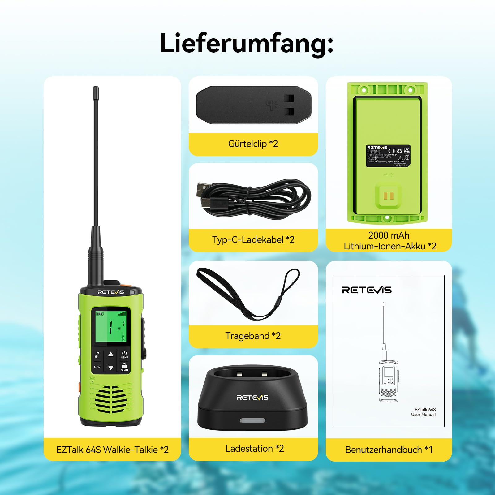 Retevis EZTalk 64S Walkie Talkie, IP68 Wasserdichtes Langstrecken Funkgerät, RT649P 2.0, Korrosionsbeständige, Rechargeable, Taschenlampe, SOS-Alarm, Funkgerät für Kajak Angeln (1 Paar) 9