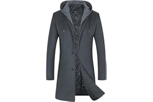 BOJIN Mens Trench Coat Wool Blend Top Pea Coat Winter Long Single Breasted Classic Stylish Business Overcoat