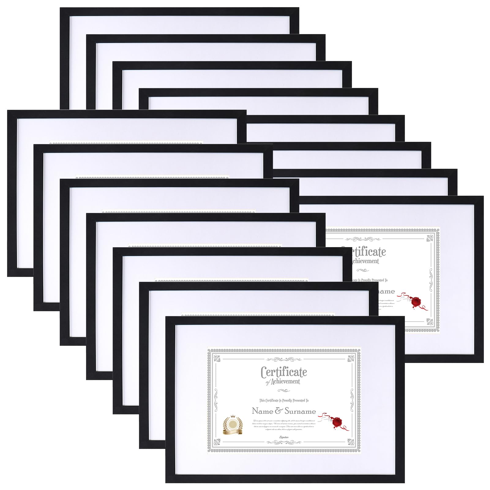 Lyeasw 8.5x11 Picture Frame Black 15 Pack, Display 8.5x11 Certificate with Mat or 11x14 Picture without Mat, Multi Award Diploma Document Frame for Wall or Tabletop Image