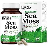 Wild & Organic Sea Moss Capsules - Overall Support - Irish Sea Moss Complex with Bladderwrack Powder Supplement - Chondrus Crispus - Vegan, No Fillers, Non-GMO - 60 Count