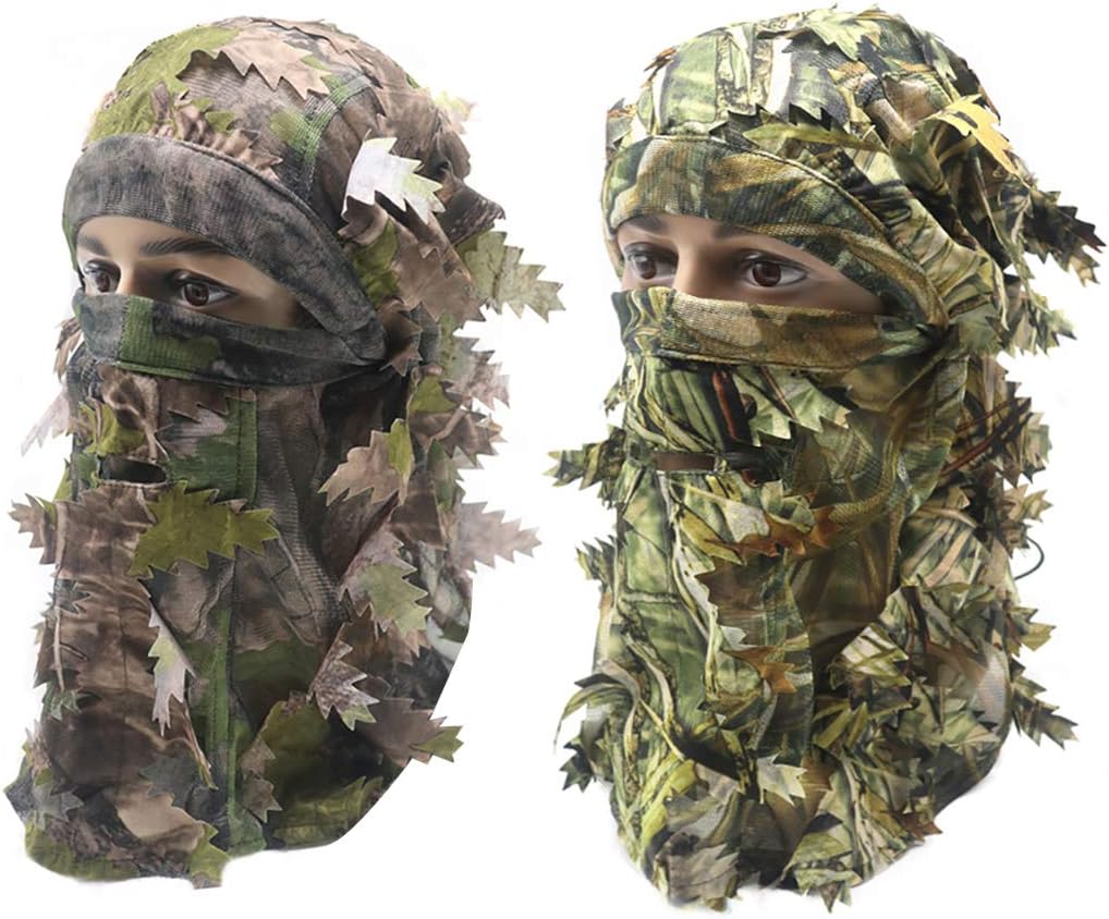 AOUTACC Camouflage Leafy Hat Balaclava 3D Full Face Mask Headwear Turkey Camo Hood Headcover Hunting Shooting Cycling Tactical Comfortable Soft Balaclava Headwear (2 Pack,Style 2)