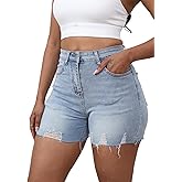 Women's Cut Off Denim Jean Shorts High Waisted Stretch Ripped Frayed Raw Hem Denim Pants with Pockets