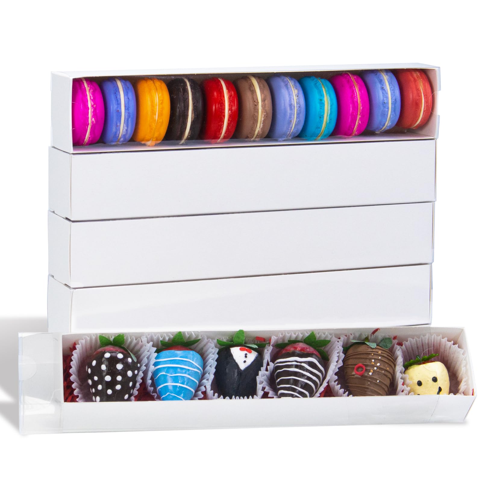 Photo 1 of 24pcs 12x2.2x2 Inch Minimalist Rectangular Bakery Boxes for Chocolate Covered Strawberries ,Macaron, Truffle,Cocoa Bombs ,Cookies,Chocolate Covered Oreos,Mini Cupcakes,Cake Balls &Party Favorite Boxes