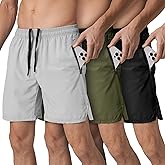 Loofure Mens Athletic Running Shorts 3 Pack Quick Dry Gym Workout Sports Pajama Shorts for Men with Zipper Pockets Drawstring