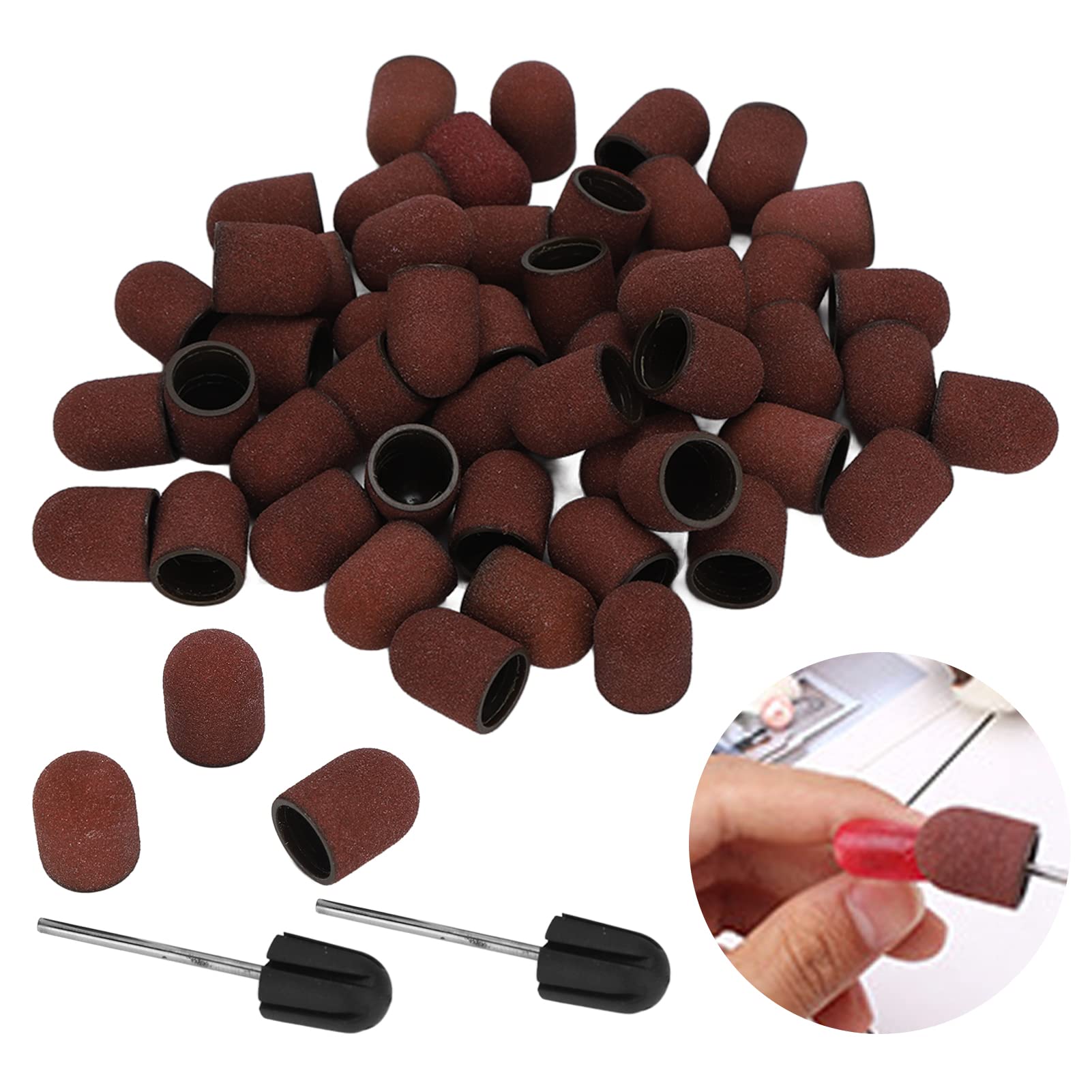 120 Grit Nail, Manicure Polishing Grinding Nails Art Abrasive Caps Bands Drill Set with Shank