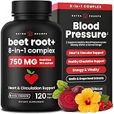 8-in-1 Beet Root Capsules - Healthy Blood Pressure Support Supplement** for Heart &amp; Circulation, Energy Support - Hawthorn Berry, Hibiscus, Garlic &amp; Grape Seed - Beet Juice Alternative - 120 Capsules