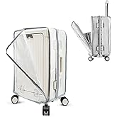 PUMHUBO Clear Carry On Luggage Cover, No Disassembly, 20 Inch with Front Pocket Zipper, PVC Plastic Material, Travel Waterproof Transparent Suitcase Protector