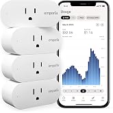 Emporia Energy Monitoring Smart Plug, WiFi Smart Outlet Plug Works with Alexa and Google Home - 15a WiFi Outlet with Timer, Mobile App, Home Energy Monitor, Scheduling - 2.4ghz WiFi Only (4 Pack)
