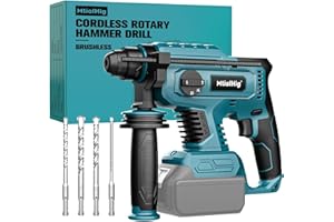 MtiolHig 7/8" Rotary Hammer Drill Compatible with Makita 18V Battery: SDS-Plus Cordless Drill with Safety Clutch for Concrete Masonry, 2.5 Joules Power Including 4 Drill Bits