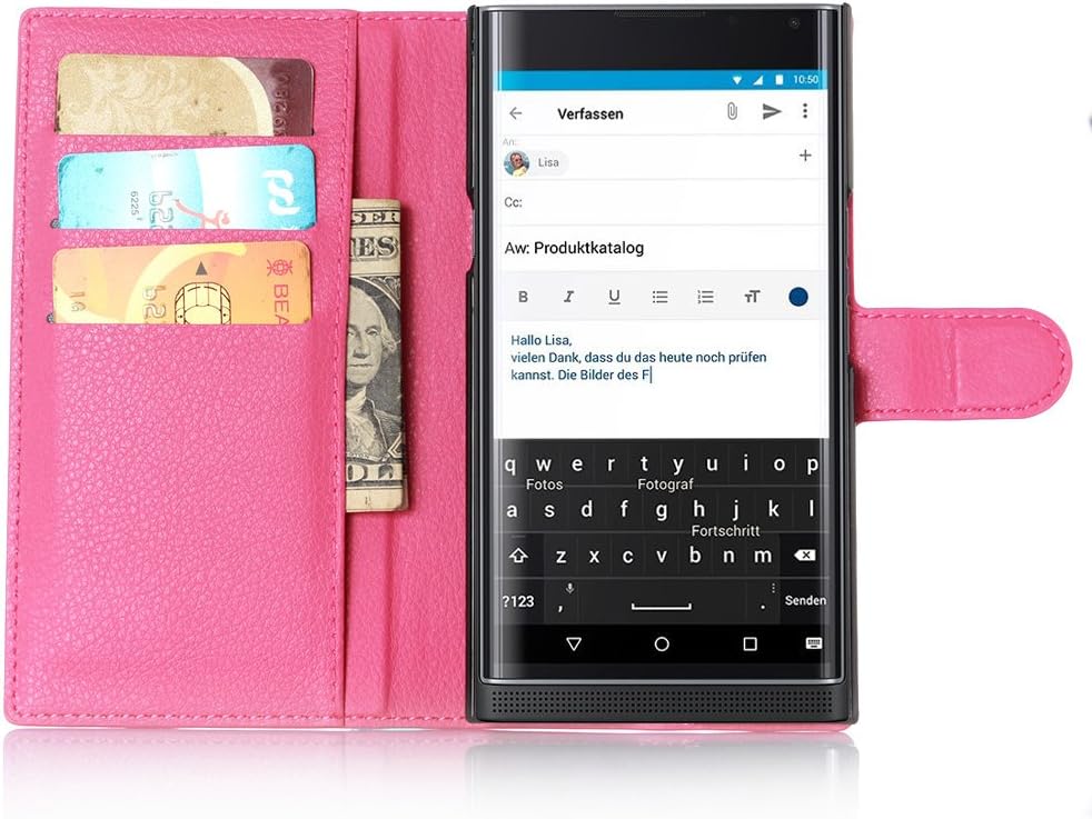 Nadakin Blackberry Priv Phone Case Premium Quality Leather Wallet Flip Stand Cover Pouch With Magnetic Clasp Card Holder for Blackberry Priv (Hot pink)