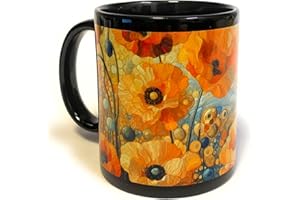 Abstract Poppy Flowers Ceramic Coffee Mug, 325 ml 11 oz, Microwave and Dishwasher Safe