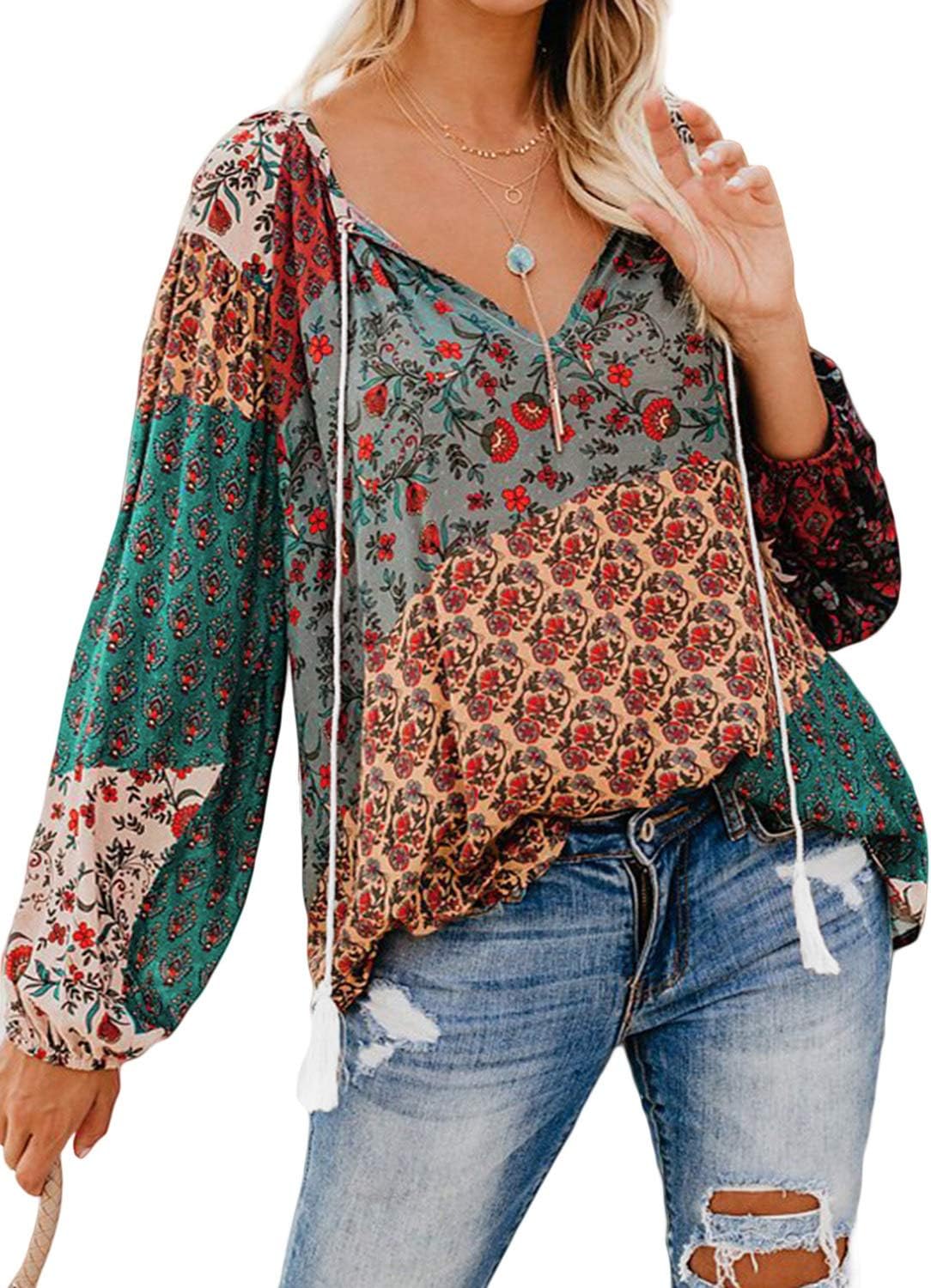 HOTAPEI Womens Fashion Deep V-Neck Button Down Flutter 3/4 Sleeve Front Tie Tops