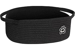 WILLITAT Small Dog Toy Basket, Soft Cotton Rope Dog Cat Toy Bin, Woven Storage Basket for Living Room Nursery, Cats Pet Gift Basket Empty, Decorative Wicker Storage Box with Handle, 13"x 9"x 5"