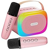 Mini Karaoke Machine for Kids Portable Karaoke Machine with 2 Bluetooth Wireless Microphones and LED Color Lights, Christmas Birthday Gifts Toys for Girls Boys 3, 4, 5, 6, 7, 8, 9, 10, 12 +Year Old