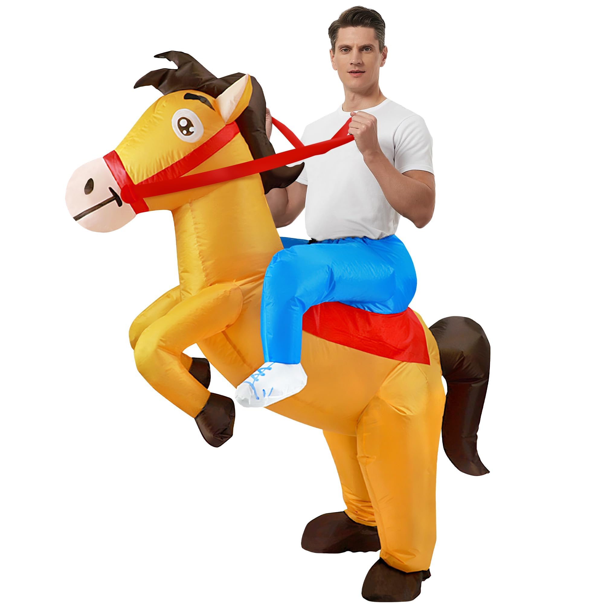 Amlisia Inflatable Horse Costume for Adult, Horse Costume Blow Up Ride On Horses Costumes Cowboy Horse Fancy Dress for Men Women for Halloween (Classic)