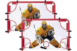 kasifei Mini Steel Hockey Net Set, 2 Pack 30" x 20" Heavy Duty Knee Hockey Net with Shooter Tutor for Kids