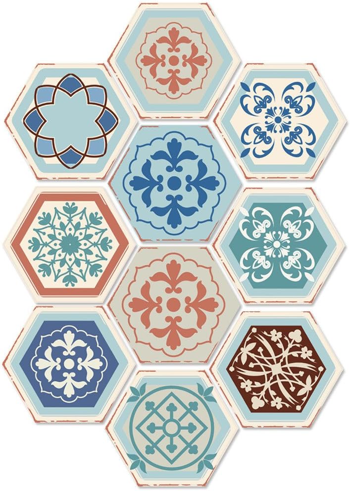 Momola 1 Set/10 Pieces 23 x 20cm Self Adhesive Waterproof Honeycomb 3D Paintings Tile Art Wall Decal Sticker DIY Kitchen Bathroom Floor Home Room Decor Vinyl Wallpaper Modern Style (B) [Energy Class A++]