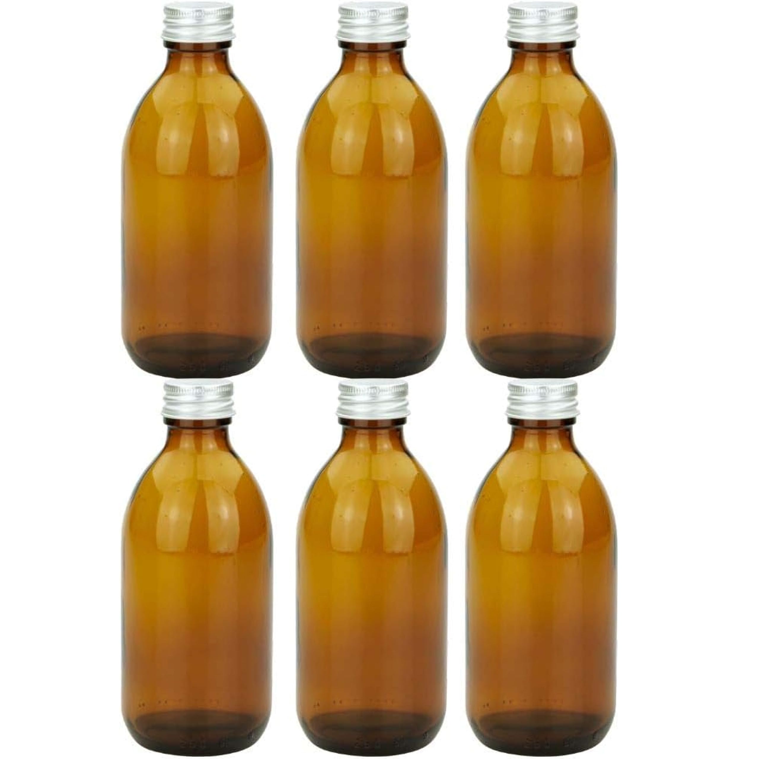 mikken - 6 x pharmacist bottles 250 ml glass bottle brown with screw cap + labels