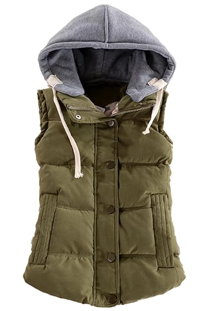 Tailloday Damen Herbst und Winter Sleeveless Abnehmbare Kapuze Gefutterte Baumwollweste Weste