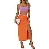 DENIS LORA 2 Piece Skirt Sets for Women Summer Cami Crop Top High Side Slit Bodycon Knitted 2 Piece Dress Sweater Outfits Set