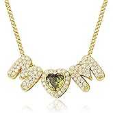 KissYan Love Birthstone Necklace for Women, 14K Gold Plated Bubble Letter Pendant Dainty Jewelry I Love You Valentine's Day Gifts for Girlfrend Wife Lover