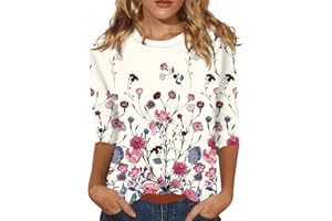 EKIYVO Womens 3/4 Sleeve Tops 2025 Spring Print Round Neck Shirts Loose Fit Three Quarter Sleeve Tshirts