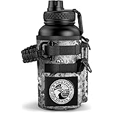 Combat Canteen - 32oz Insulated Water Bottle with Paracord Handle, Stainless Steel Water Jug with Rugged Pockets for Keys, Wallet & Phone - Black Digital