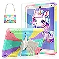Ambison Case for iPad 9th/8th/7th Generation 10.2 inch with Glass Screen Protector,Rugged Shockproof Protective Cover for Kids Girls Unicorn Stand,Shoulder Strap for iPad 2021/2020/2019-Multipuple