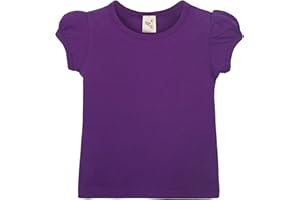 Lilax Girls' Basic Short Puff Sleeve Round Neck Cotton T-Shirt