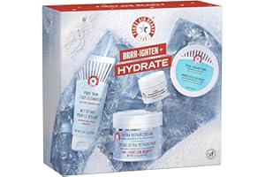 First Aid Beauty Brrr-ighten + Hydrate Gift Set – Limited Edition Beauty Kit with Facial Radiance Exfoliating Pad, Pure Skin Face Cleanser, Eye Duty Brightening Cream + Ultra Repair Cream Moisturizer