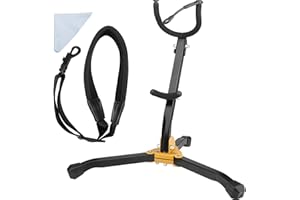 Eison Saxophone Stand Foldable Alto/Tenor Sax Stand Saxophone Bracket Sax Holder Adjustable Triangle Base with Sax Strap and Cleaning Cloth