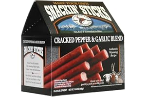 Hi Mountain ǀ Snack Stick Seasoning Kit ǀ CRACKED PEPPER & GARLIC BLEND ǀ Includes Seasoning, Cure, Casings, & Directions ǀ Seasons up to 20lbs of Meat ǀ Beef, Pork, Venison, Deer, & Wild Game