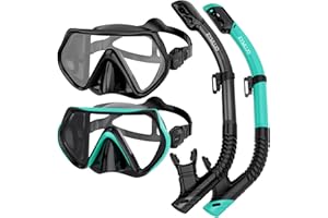 Snorkel Set Adults, Snorkeling Mask Diving Scuba Gear Swim Goggles with Nose Cover and Dry Top Snorkel Tube Kit 180° Panorami