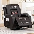 COMHOMA Recliner Chair, Rocker Recliners for Adults, Swivel Reclining Chair with Massage and Heat, Manual Rocking Chair with Cup Holders and Side Pockets for Living Room，Brown