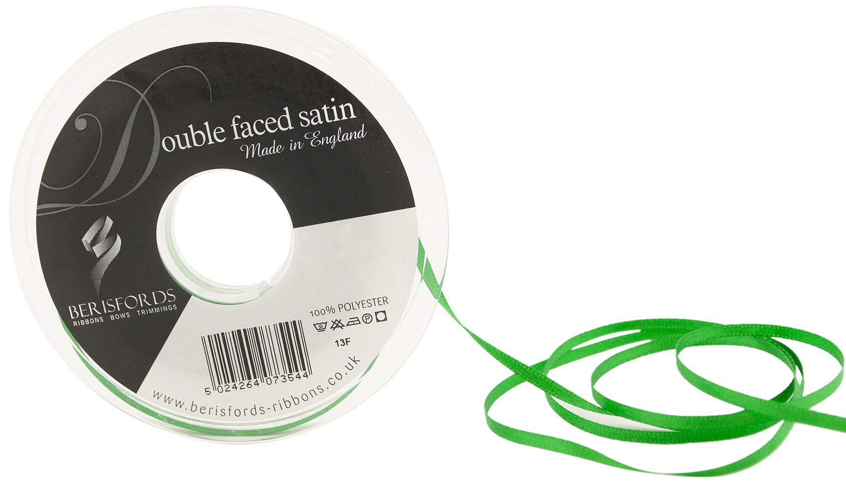 Berisfords Double Satin Ribbon, Emerald, 30 m, Green