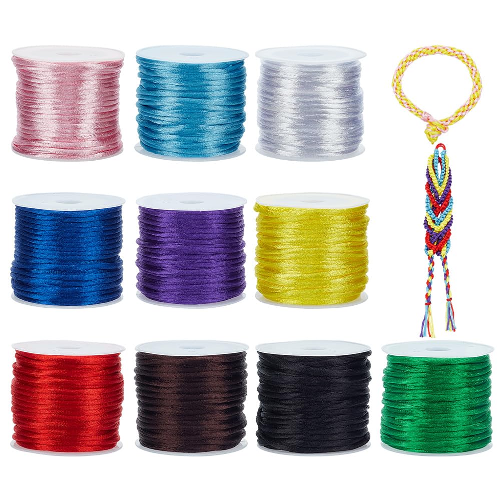 PH PandaHall 10 Color 2mm Satin Rattail Cord String Nylon Trim Silk Cord for Friendship Bracelet, Chinese Knot, Macramé, Trim, Summer Jewellery Making, 91 yards Totally