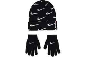 Nike Boys' (8-20) Knit Beanie Cap and Gloves Set Black White, Grey, 8/20