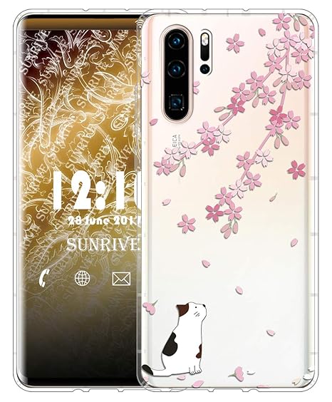 Sunrive Für Huawei P30 Pro Hülle Silikon, Transparent Handyhülle Luftkissen Schutzhülle Etui Case für Huawei P30 Pro(TPU Blum