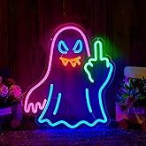 Ghost Neon Sign for Wall Decor - 15"x13" Halloween Decorations USB Powered with 5-Level Dimmer, Edgy Wall Art for Home, Bar, Game Room