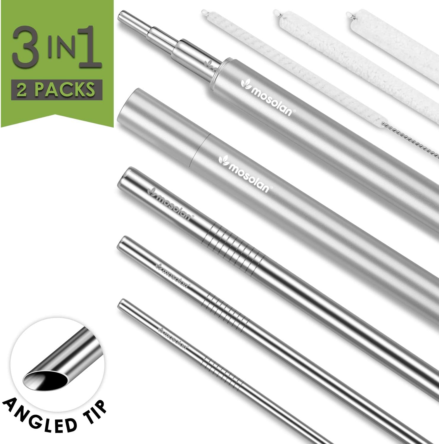 Reusable Stainless Steel Straws with Case: 6 Metal Straws + 2 Aluminum Cases + 6 Cotton Cleaning Brushes + 2 Pouches, 8.5 Inches Portable Travel Drinking Straw for Personal Use (2 Cases - 6, 8, 12mm)