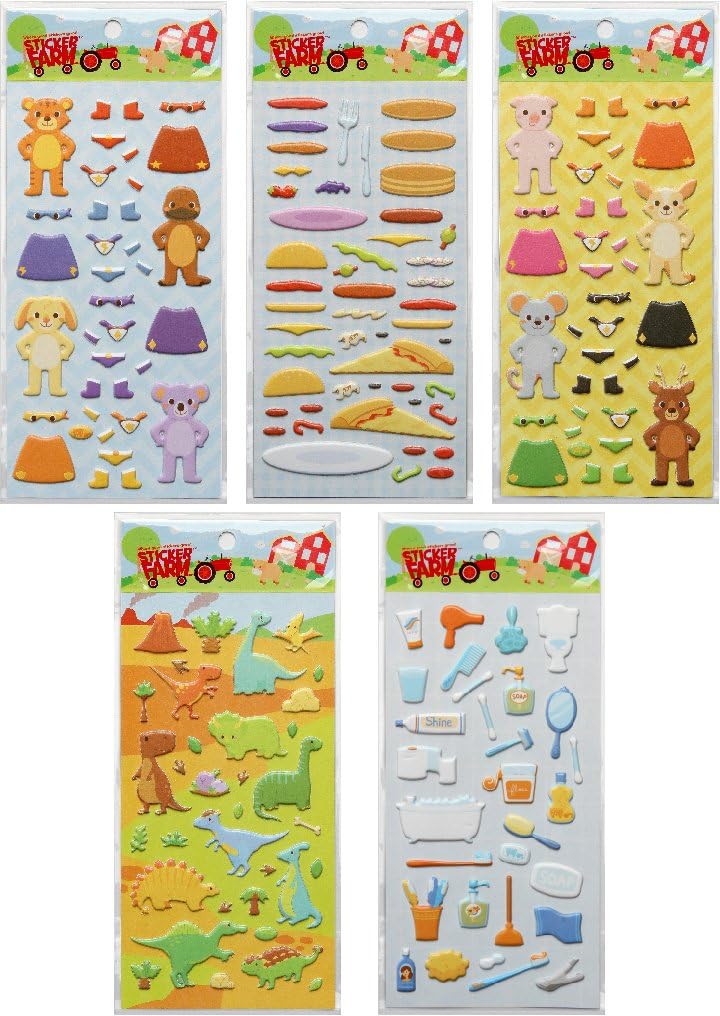 Sticker Farm Children's 5-Pack Blue Ribbon Series Reusable Puffy Sticker Bundle for Use Activity Books